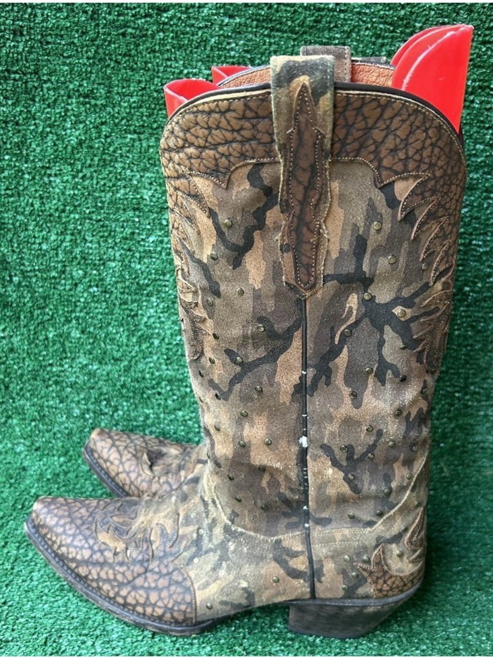 Dan Post Camouflage Suede Retro Western Cowboy Boots Womens 9M DP3597 Nvisible
